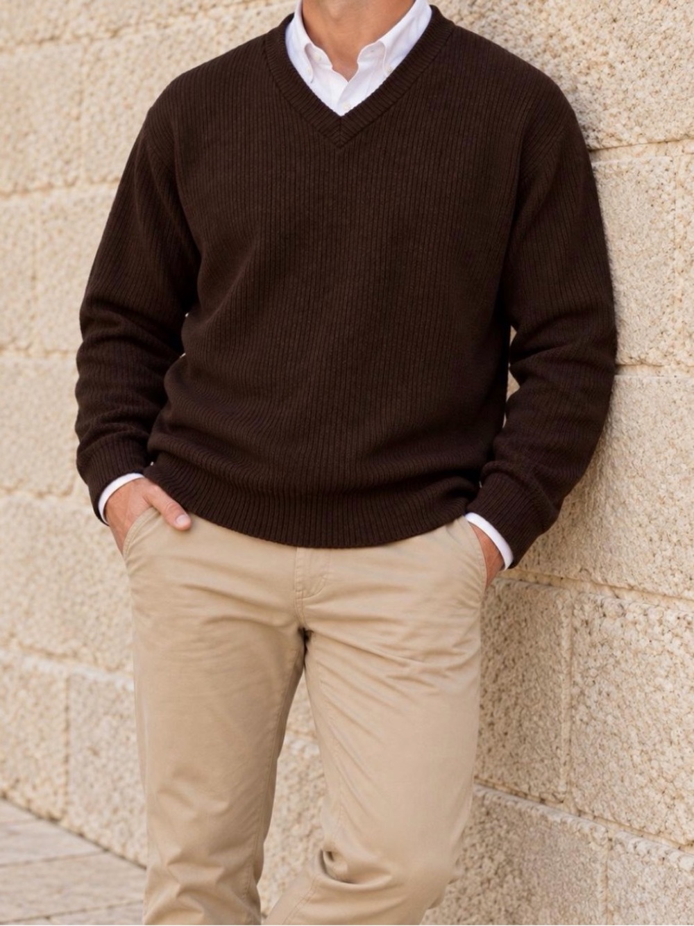 Ralph Lauren Polo Jeans Company Brown Cotton V-Neck Sweater Men's XXL